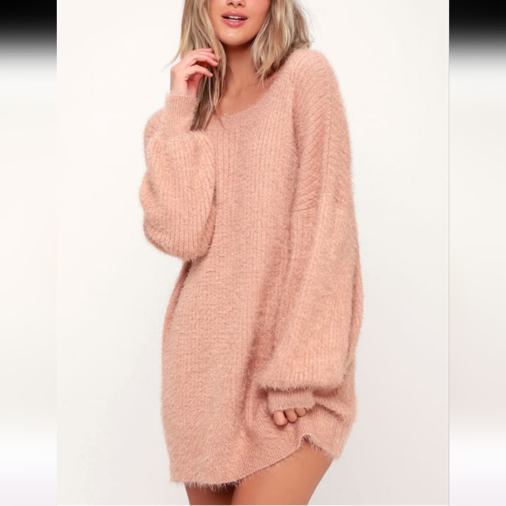 Slater Blush Pink Fuzzy Sweater Dress